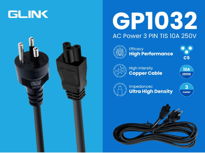 GLINK สายไฟ AC Power แบบ 3 ขา (มาตรฐานสากล IEC C5) 3.0M