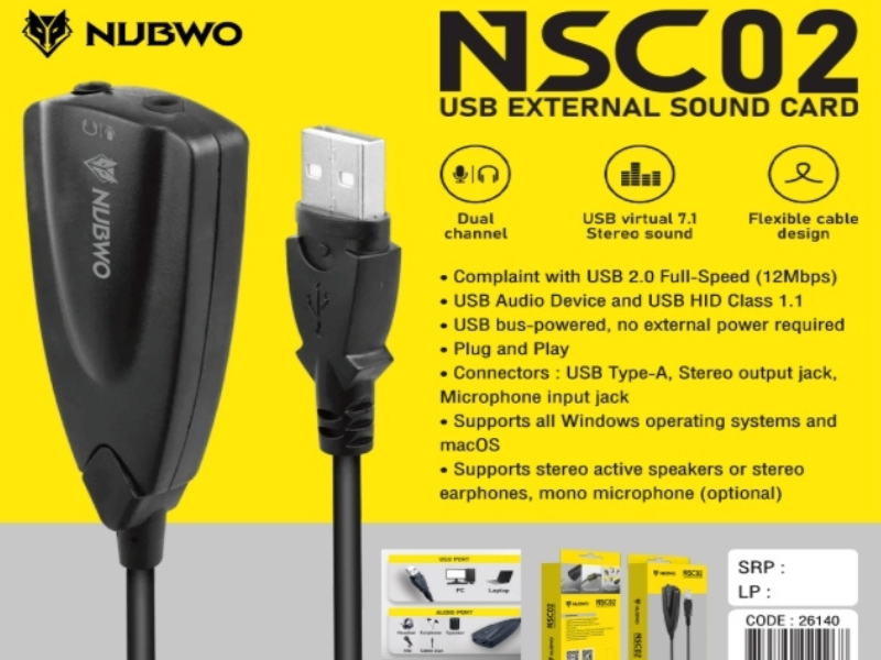 NUBWO Model. NSC02 USB EXTERNAL SOUND CARD Visual 7.1