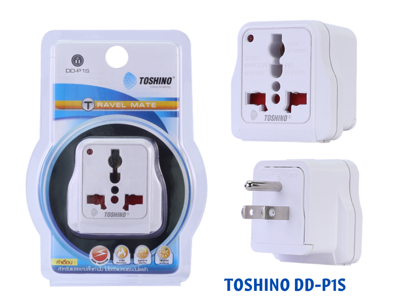 TOSHINOปลั๊กไฟขาแบน มอก.ปลั๊กแปลง 2 ขาแบน 1 ขากลม ขนาดพกพา