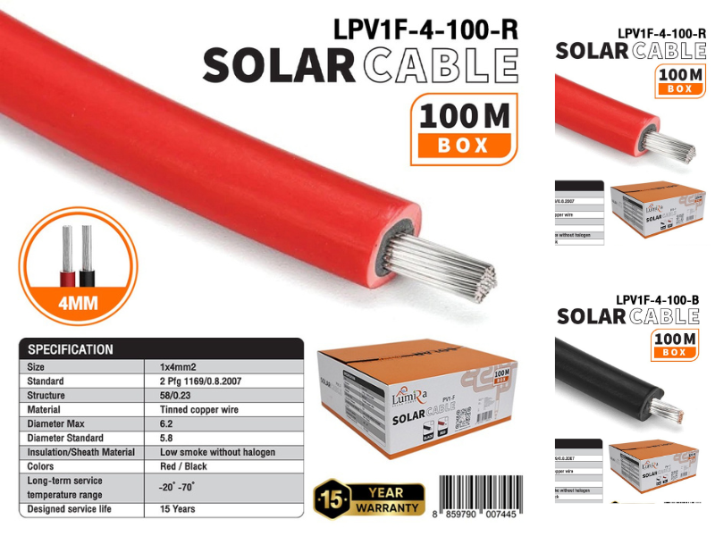 LUMIRA สายไฟโซล่าเซลล์ 1x4MM² สายยาว 100เมตร สีแดง