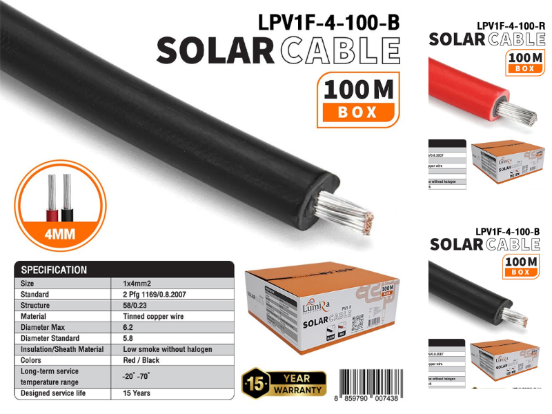 LUMIRA สายไฟโซล่าเซลล์ 1x4MM² สายยาว 100เมตร สีแดง