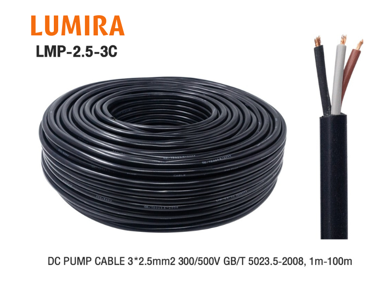 สายปั๊มน้ำ DC Lumira 3 Core 2.5 mm² สำหรับโซล่าเซลล์ ความยาว 100 เมตร