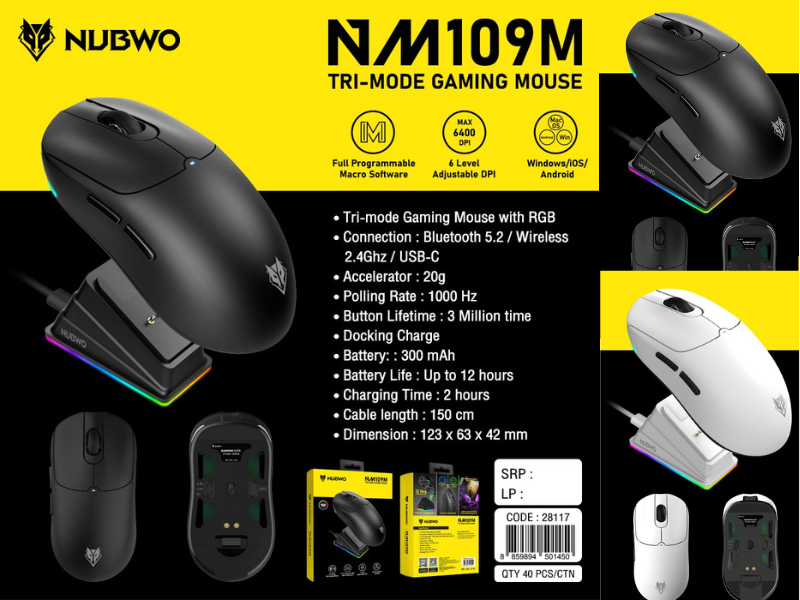 NUBWO NM109M เมาส์เกมมิ่งไร้สาย 2 in 1 มีแท่นชาร์จไว
