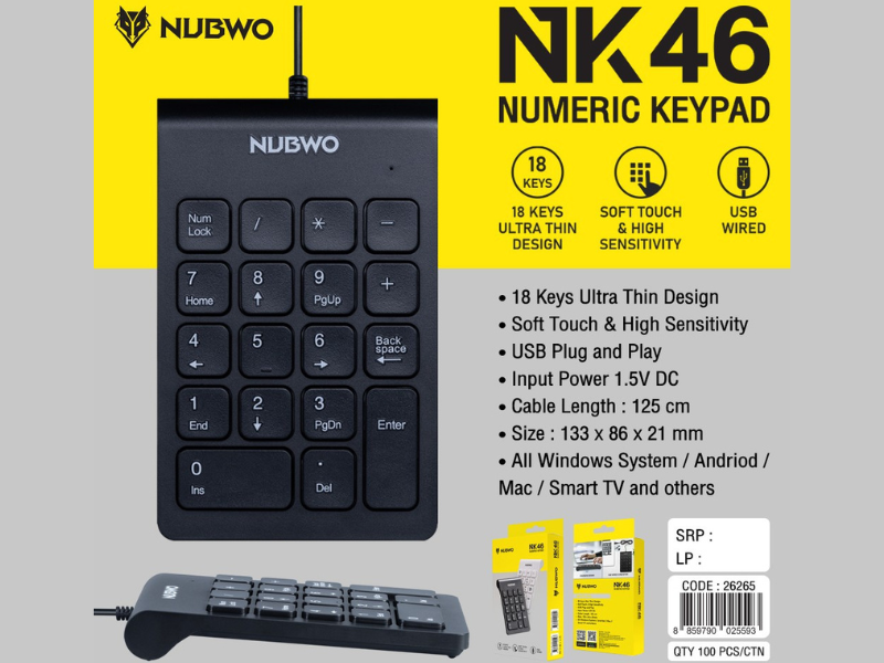 NUBWO Numeric Keypad 18keys แป้นคีย์ตัวเลข รุ่น NK46