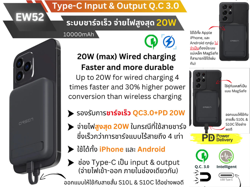 Eloop Wireless Fast Charge powerbank 10000mAh QC3.0 PD 20W