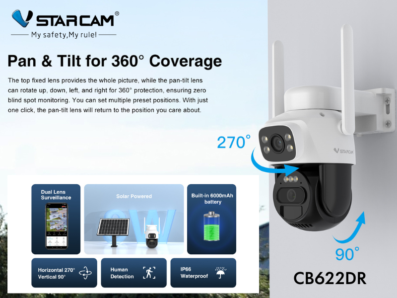กล้องวงจรปิดไร้สาย VSTARCAM กล้องรักษาความปลอดภัยแบบ Dual Lens