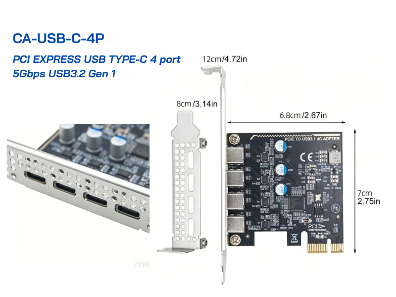 CARD PCI EXPRESS USB TYPE-C 4port 5Gbps USB 3.2 Gen 1