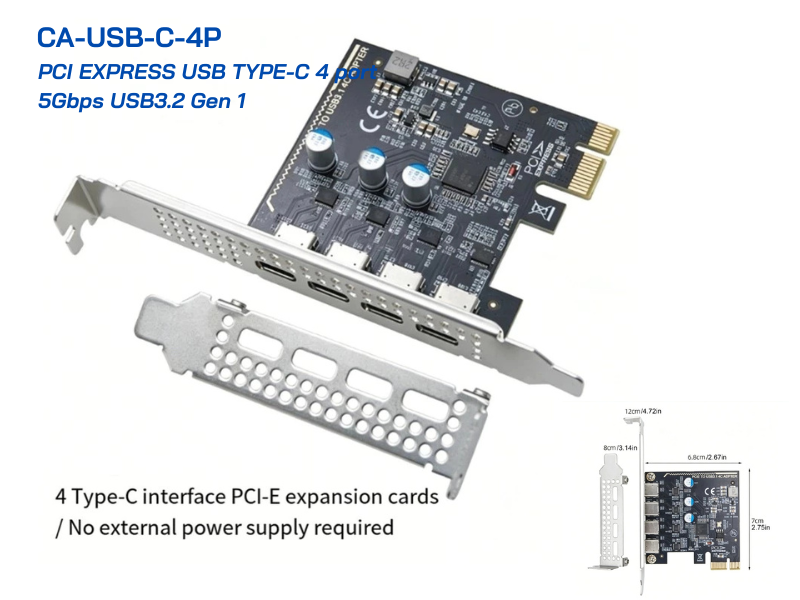 CARD PCI EXPRESS USB TYPE-C 4port 5Gbps USB 3.2 Gen 1