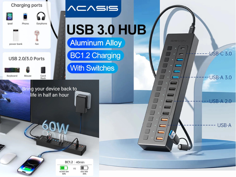 ACASIS HUB 16 Port USB3.0+USB2.0+USB-C+Charging Hub