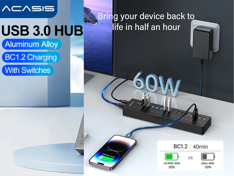 ACASIS HUB 16 Port USB3.0+USB2.0+USB-C+Charging Hub