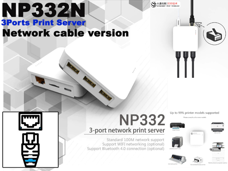 Print Server Model. NP332N 3 USB Ports Network RJ45