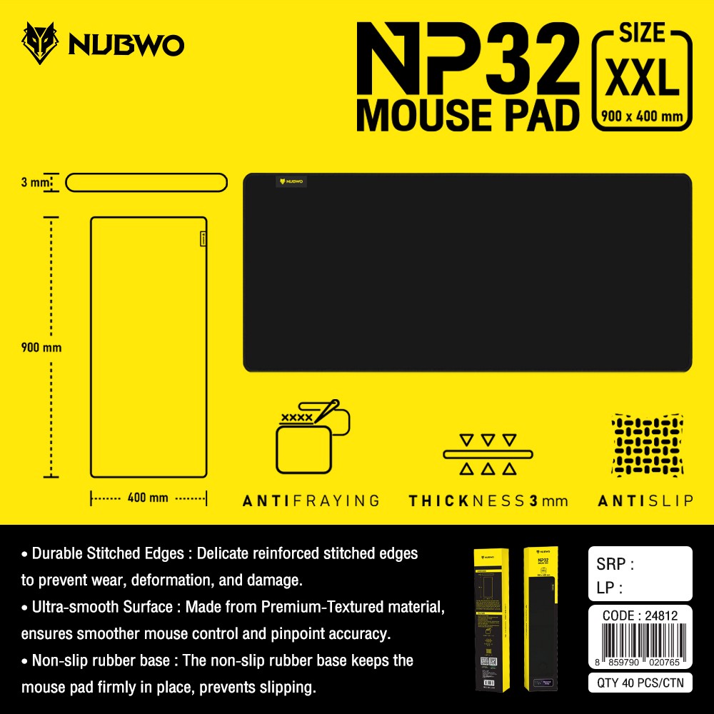 NUBWO แผ่นรองเมาส์กันน้ำพื้นผิวเรียบลื่นไซด์L 400x450mm.