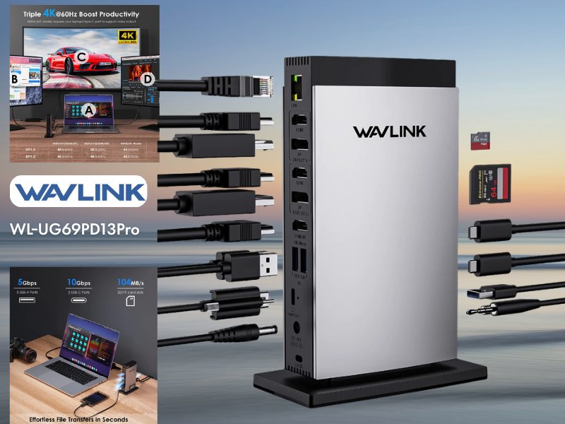 WAVLINK WL-UG69PD13Pro Universal DisplayLink Docking 15in1