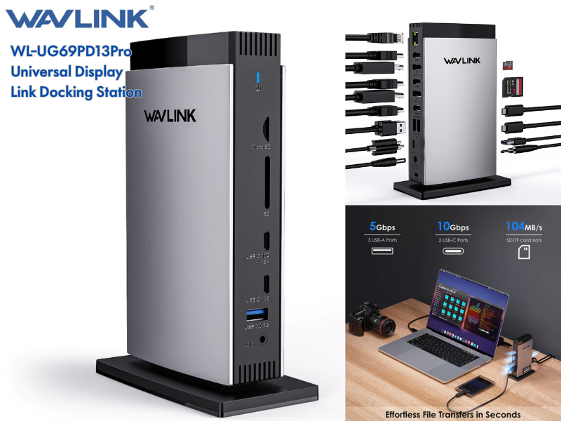 WAVLINK WL-UG69PD13Pro Universal DisplayLink Docking 15in1