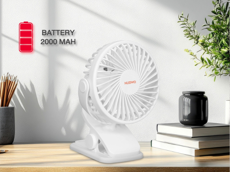 NUBWO พัดลมพับได้ แบบหนีบ มีแบตเตอรี่ในตัวความจุถึง 2000 mAh รุ่น NFB2