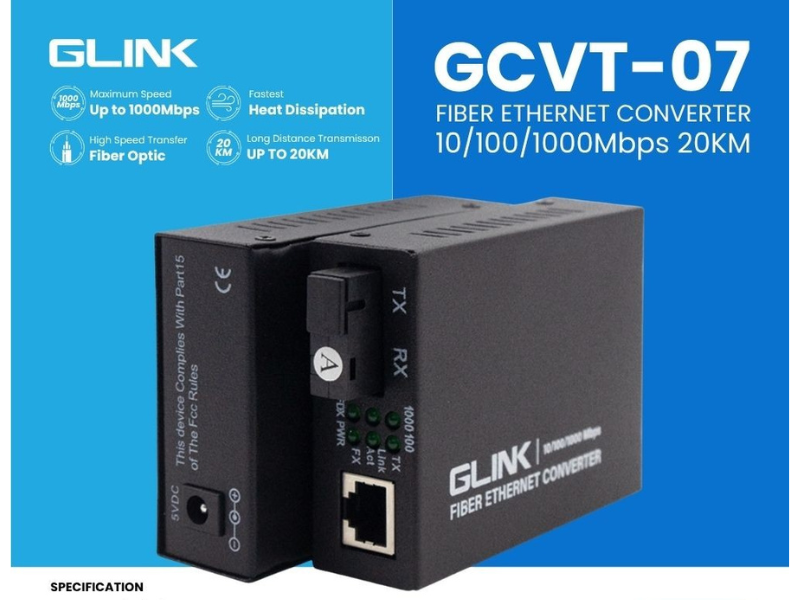GLINK รุ่น GCVT-07 Gigabit Fiber Media Converter ความเร็ว 100/1000 Mbps