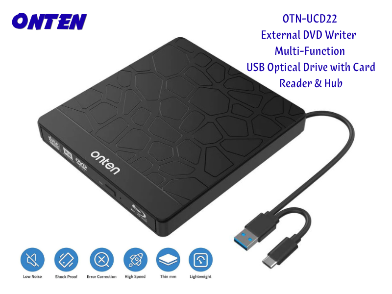 External DVD Writer–Multi-Function USB Optical Drive with Card Reader & Hub