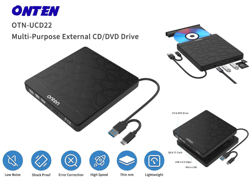 External DVD Writer–Multi-Function USB Optical Drive with Card Reader & Hub