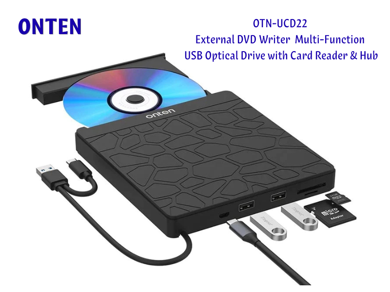 External DVD Writer–Multi-Function USB Optical Drive with Card Reader & Hub