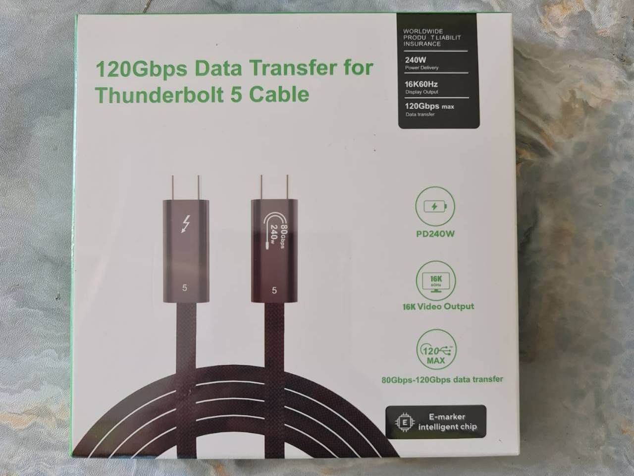 120Gbps Data Transfer for Thunderbolt 5 Cable 1.0M 16K60Hz.