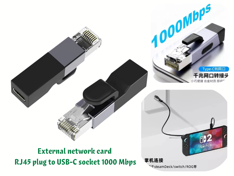 External network card RJ45 plug to USB-C socket 1000 Mbps