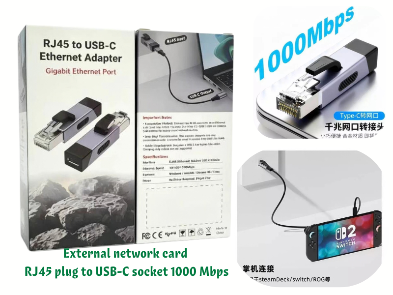 External network card RJ45 plug to USB-C socket 1000 Mbps