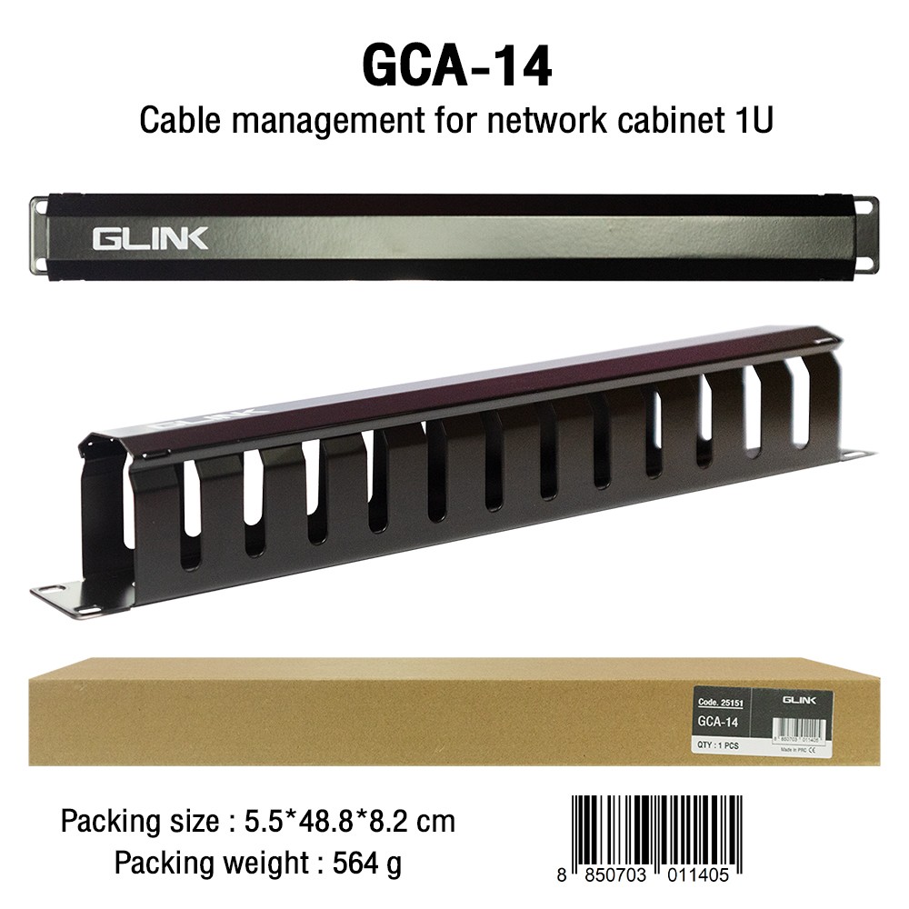 GLINK Management for Network Cabinet 1U แผงจัดสายหน้าตู้แร็ค