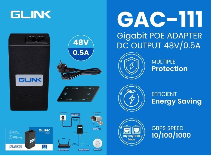 GLINK รุ่นGAC-111 Gigabit PoE 48V 0.5A สำหรับติดตั้งCCTV