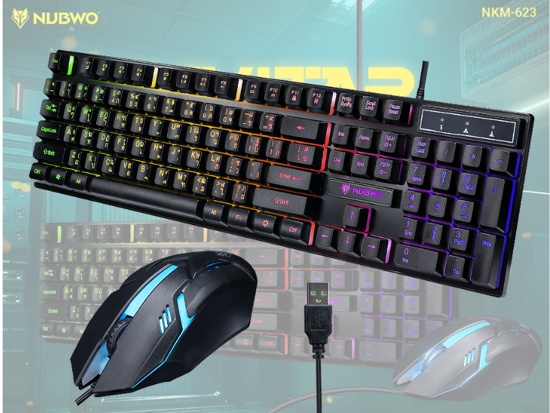 NUBWO รุ่น NKM623  USB Set Keyboard+Mouse พร้อมไฟสลับสี
