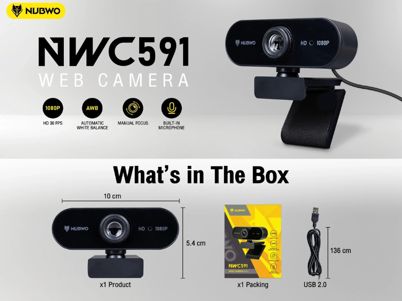 NUBWO รุ่น NWC591 กล้องเว็บแคม HD 1080P พร้อมไมค์ในตัว