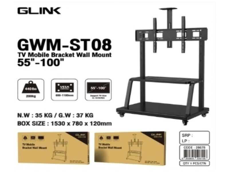 GLINK รุ่นGWM-ST08 ขาแขวนจอทีวี จอโปรเจคเตอร์มีล้อเลื่อน ขนาดจอ 55-100นิ้ว