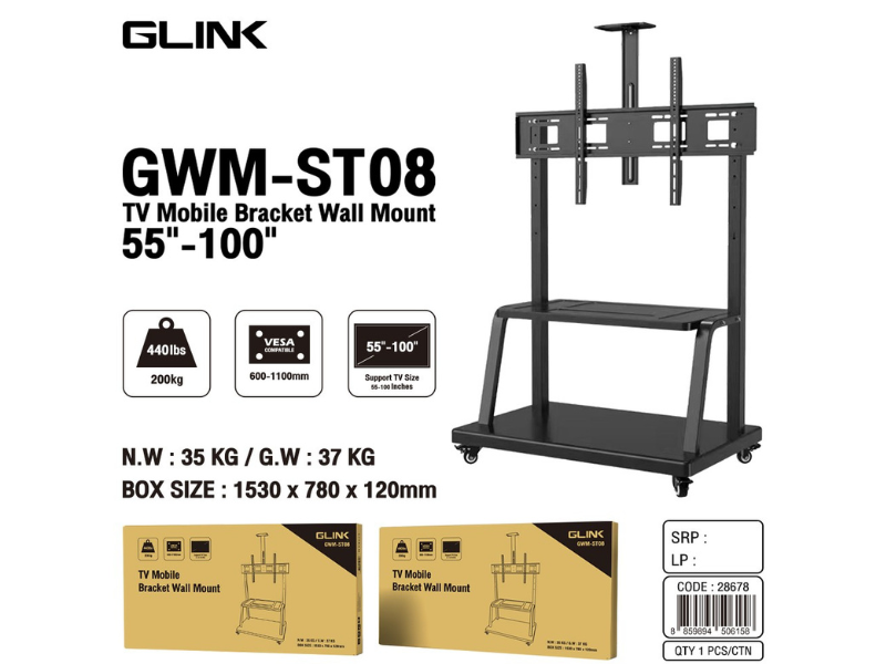 GLINK รุ่นGWM-ST08 ขาแขวนจอทีวี จอโปรเจคเตอร์มีล้อเลื่อน ขนาดจอ 55-100นิ้ว