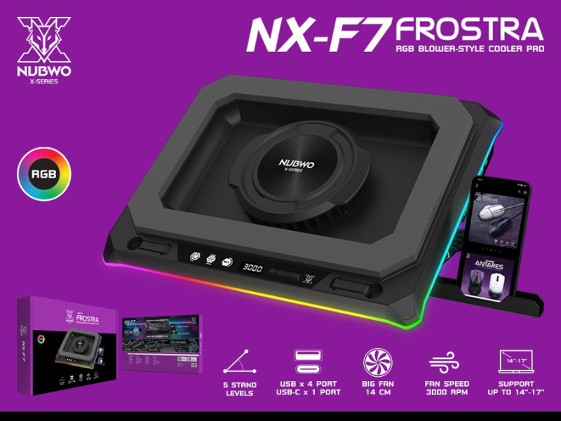 NUBWO X-SERIES พัดลมระบายความร้อนโน๊ตบุ๊ค14-17นิ้ว พร้อมไฟ RGB