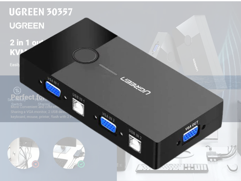 UGREEN VGA KVM Switch รุ่น 30357 เป็นอุปกรณ์สวิตช์ KVM แบบ 2 พอร์ต