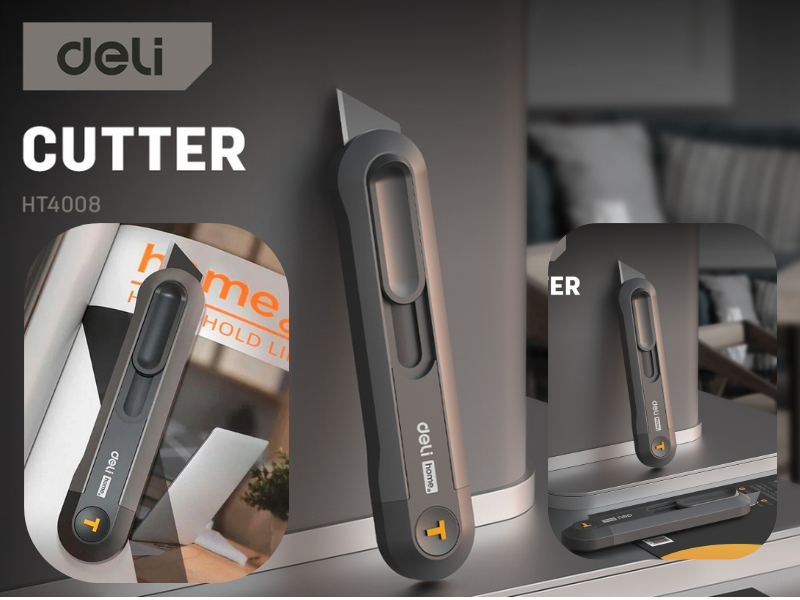 DELI รุ่น HT-4008 คัตเตอร์น้ำหนักเบา จับถนัดมือ พร้อมใบมีดเหล็ก SK2 รูปทรงตัว T