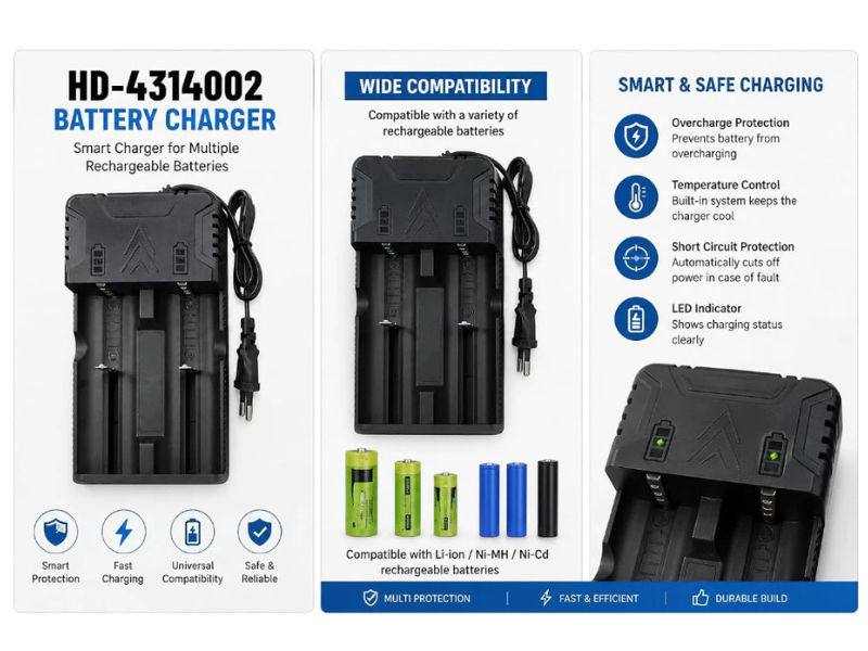 HD-4314002 Dual Slot Li-Ion Battery Charger Universal Smart Charger