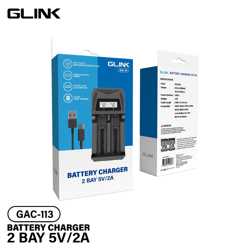 GLINK BATTERY CHARGER 2 BAY 5V/2A แท่นชาร์จถ่าน 2ก้อน