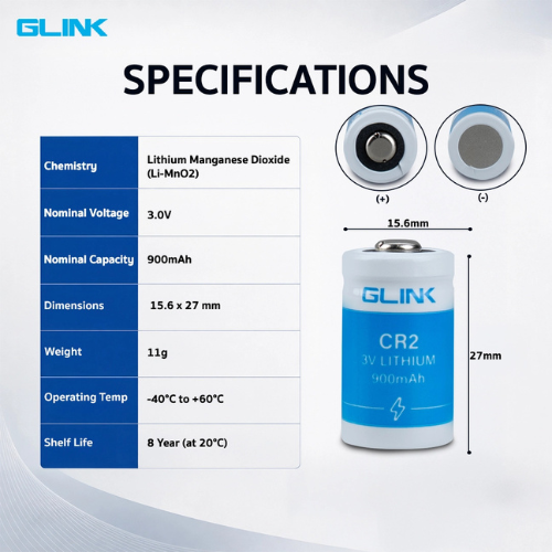 GLINK แบตลิเธียม รุ่น CR2 3V ความจุ 900mAh ใช้งานได้นาน แพ็ค 10ก้อน