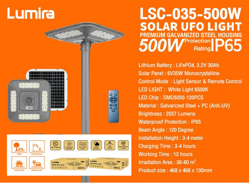 Lumira LSC-035-500W SOLAR UFO LIGHT 500W. ไฟโซล่าเซลล์
