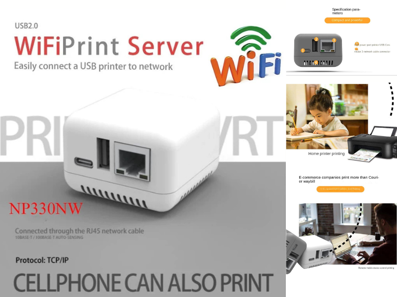 USB2.0 PRINTER SERVER ปริ้นเซิร์ฟเวอร์ รองรับการเชื่อมต่อWi-Fi และ LAN